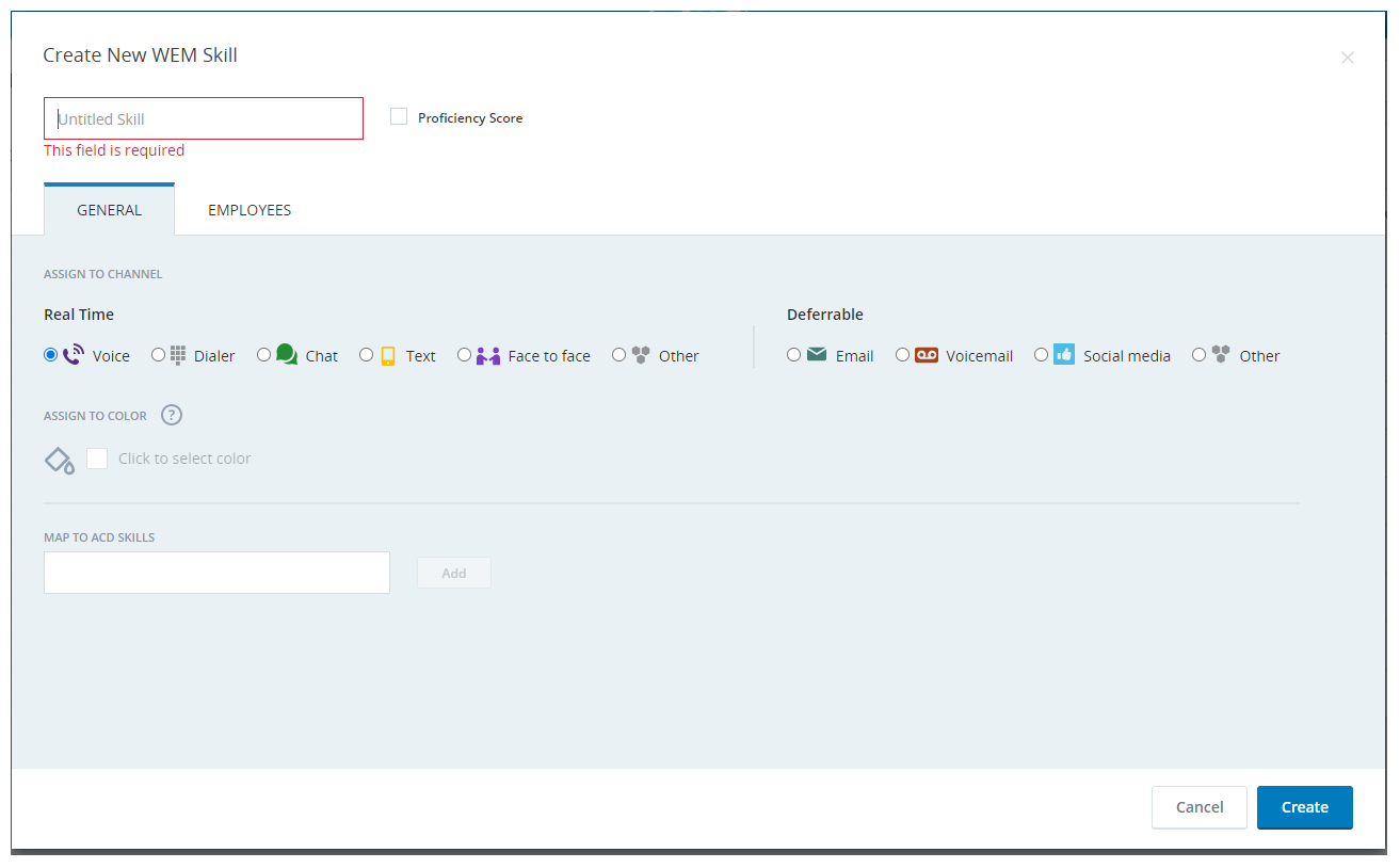 Screenshot of New WEM Skill window